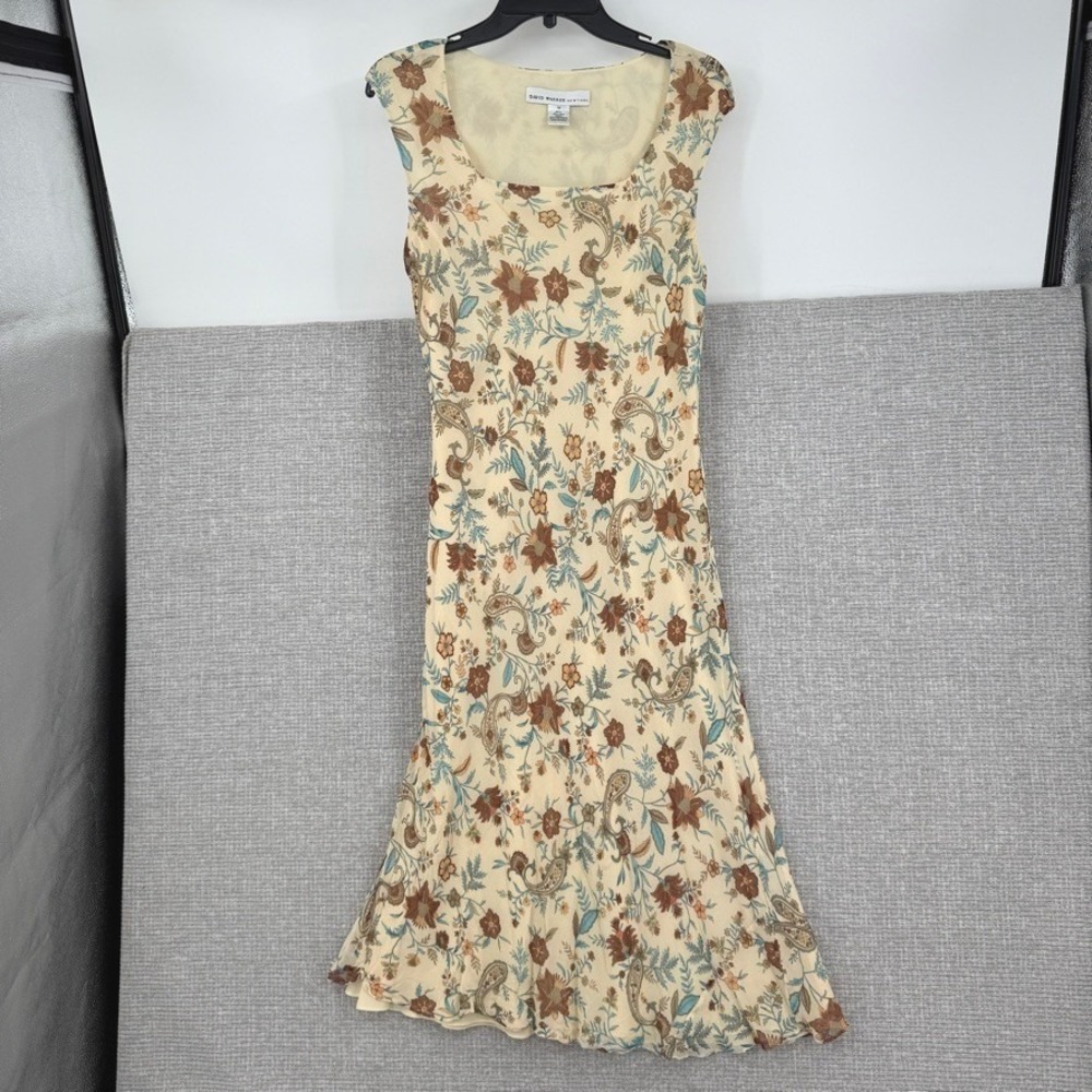 David Warren Silk Floral Paisley Sleeveless Midi Dress Women Sz XL 14 Cottage